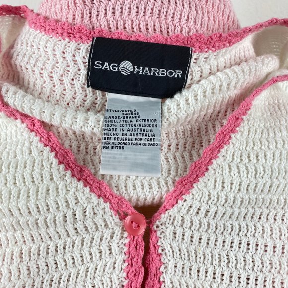 Vintage 90s Sag Harbor Pink Knit Sweater Top 100% Cotton Short Sleeves Spring Lg - Picture 8 of 8